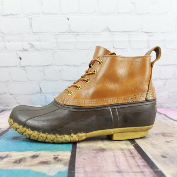 L.L. Bean Shoes - LL Bean Brown Leather Unlined Lace-up Ankle Duck Boots Size M 7  L 9